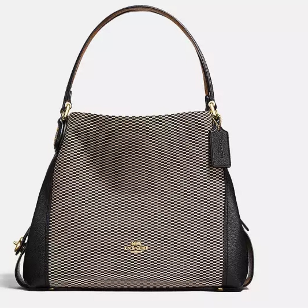 Coach Black and Cream Woven Hobo Shoulder Bag
